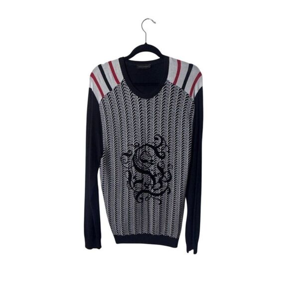 Striped Pullover Sweater With Dragon Pattern For Men By Pulltonic - XL - Picture 1 of 4